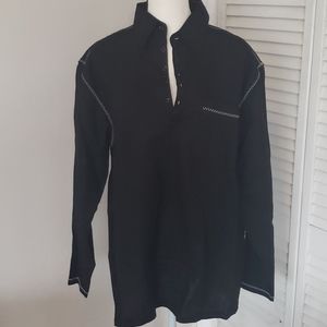 SICURA Black Linen Pull over Shirt, Medium